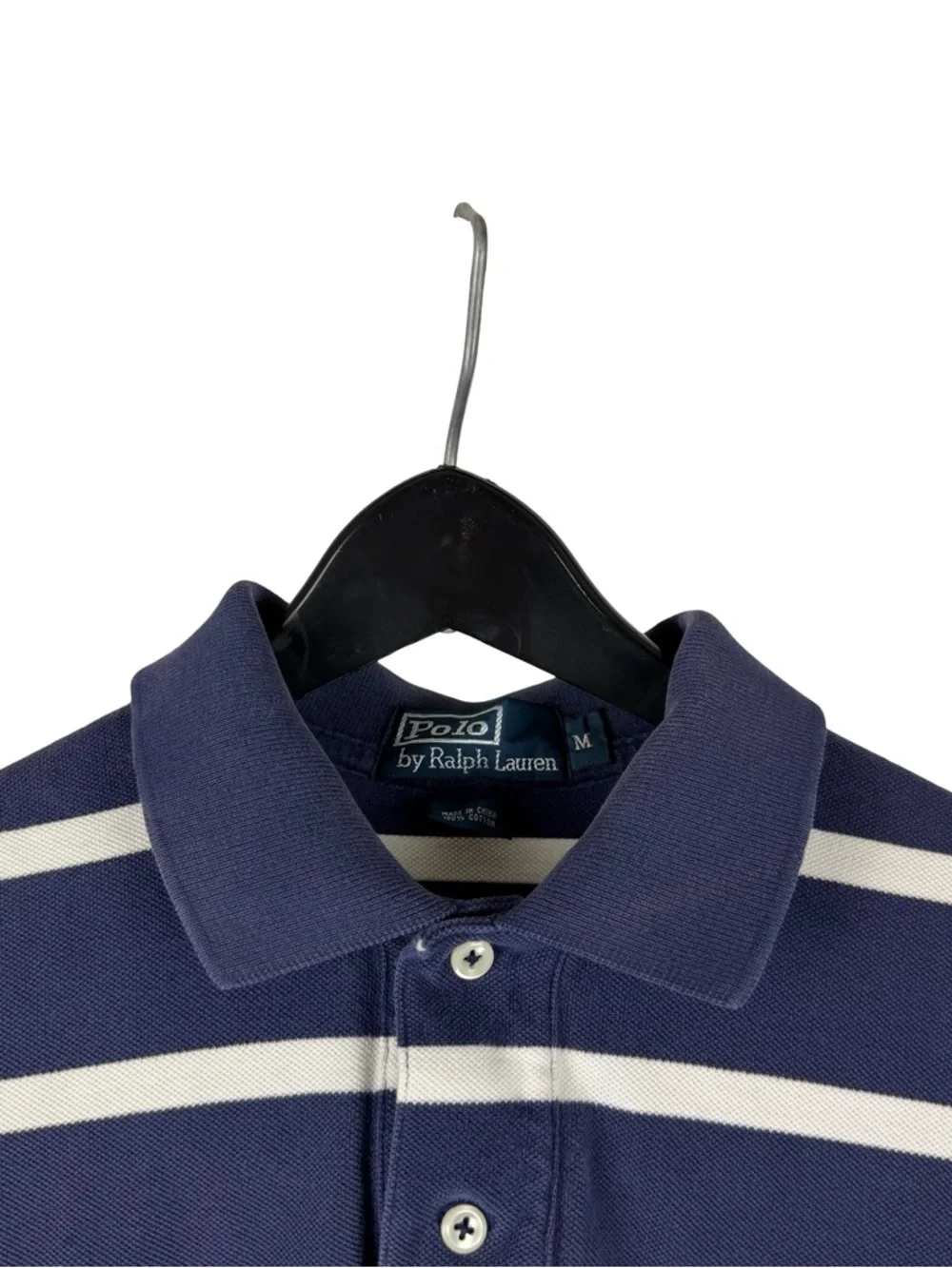 Vintage 2000s Polo Ralph Lauren Small Pony Blue Striped Polo Shirt Size M